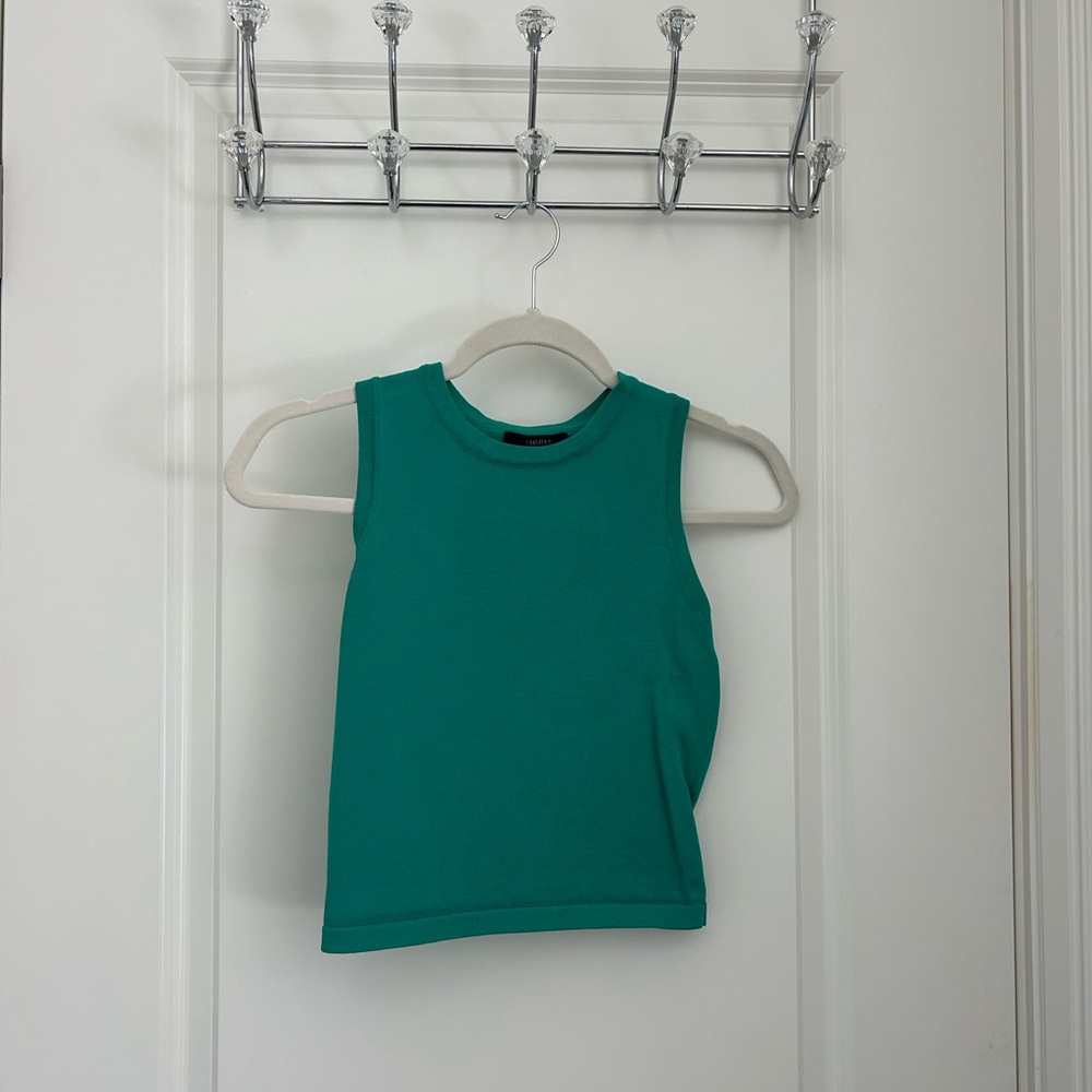 Teal High Neck Sleeveless Crop Top
